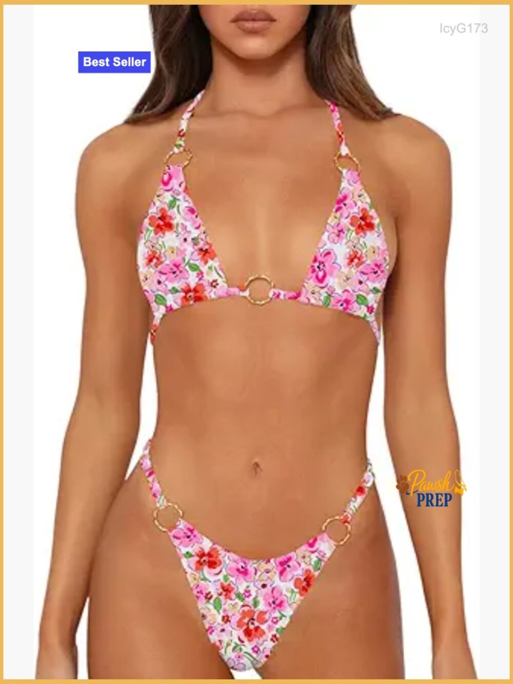 2 Piece Sexy Bikini Set Triangle Top Thong Bottom Adjustable Straps